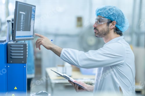 Preview: supervisor reviewing data on a computer screen at a food processing