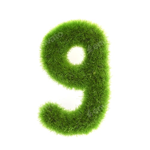Preview: Grass "9" Number,Isolated On White Background.