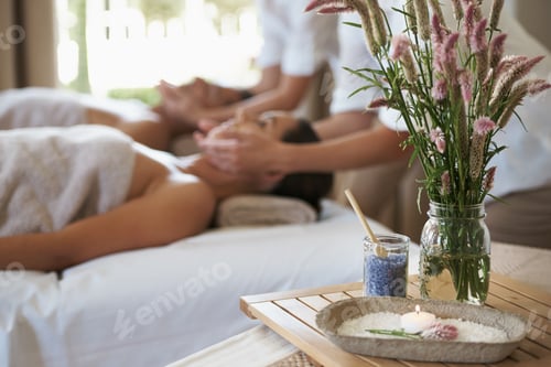 Preview: The calming effects of crystals. Shot of a mature couple enjoying a relaxing massage.