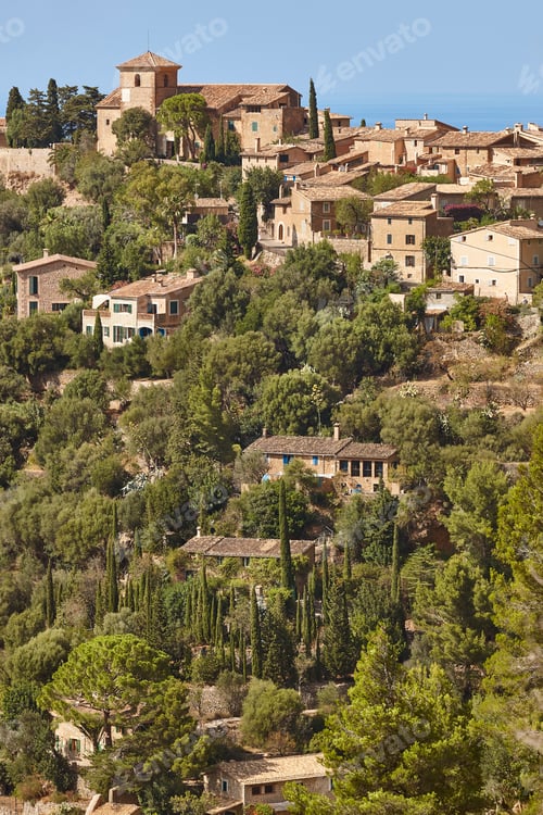 Preview: Traditional stone houses and tramuntana mountains in Deia. Mallorca, Spain
