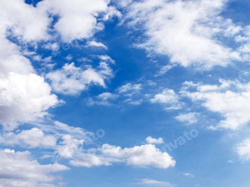 Preview: Blue sky with white fluffy cloud. Cloudscape background. Beautiful nature.