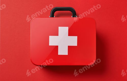 Preview: First aid kit concept, medicine equipment set in a suitcase box