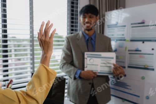 Preview: corporate business people working in busy marketing office space, businessman