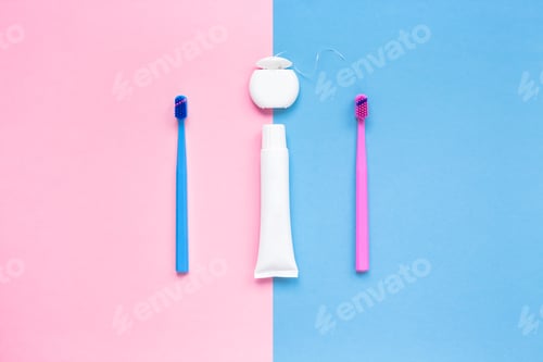Preview: Teeth hygiene and oral care products flatlay