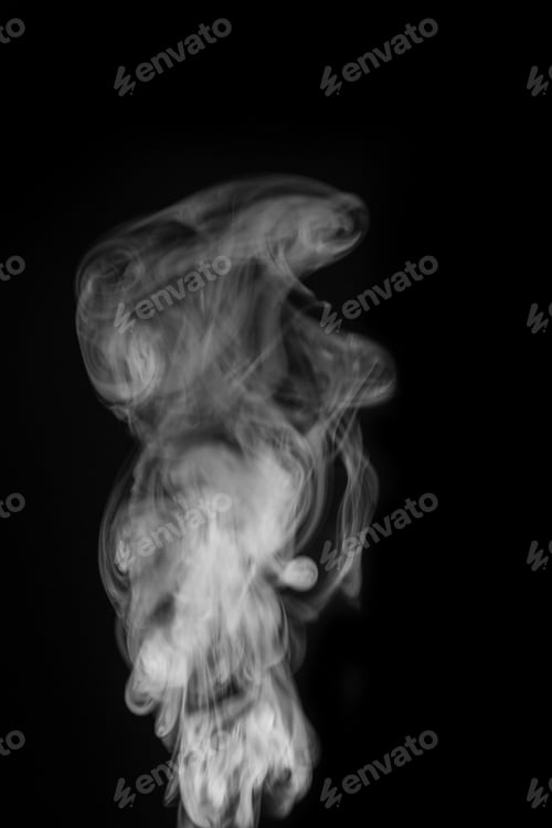 Preview: white hot curly steam smoke isolated on a black background. Create mystical Halloween photos
