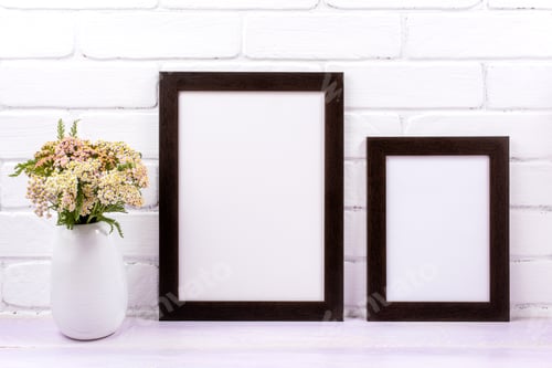 Preview: Two black poster frames mockup with pink yarrow