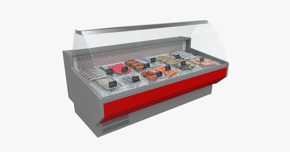 Refrigerated Fish Display Case 3D, Incl. counter & fish - Envato