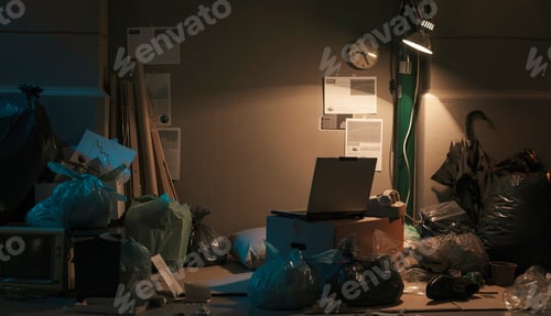 Preview: Rubbish and laptop in the city street