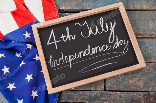 Preview: American flag and slate with text 4th july independence day