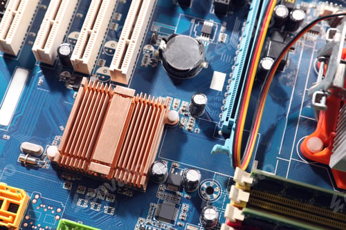 Preview: Computer motherboard as background, closeup. Electronic device