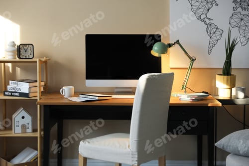 Preview: Comfortable workplace with modern computer in home office