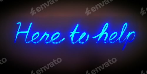 Preview: neon sign in blue , here to help