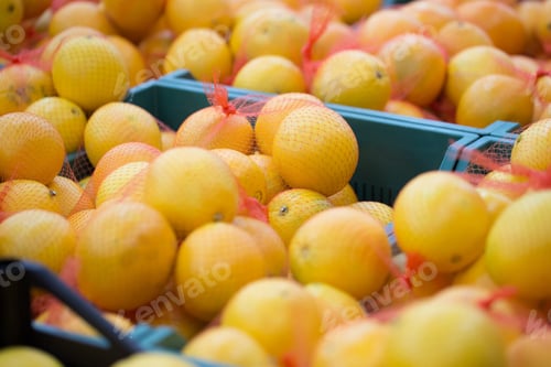 Preview: Oranges in boxes in the supermarket.