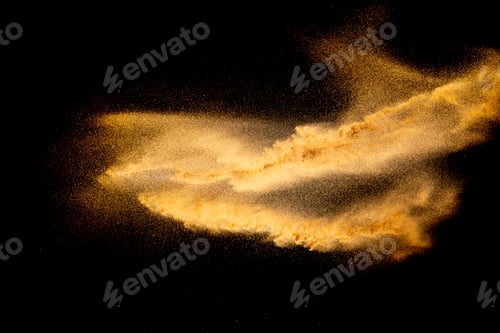 Preview: Dry river sand explosion.Brown color sand splash against black background.