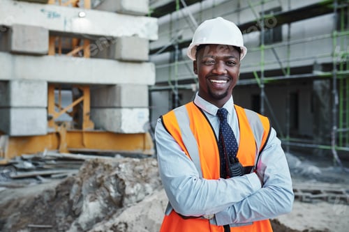 Preview: Portrait of a confident young man working at a construction site