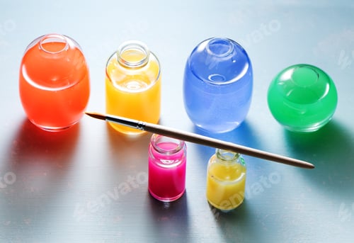 Preview: Colorful watercolor paint and brush