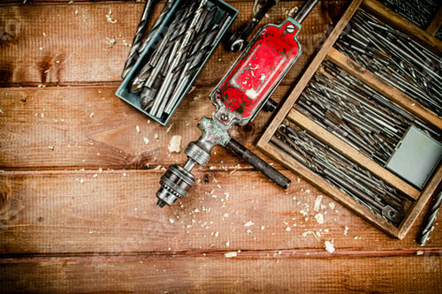 Preview: Hand drill with various drills.