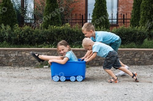 Preview: Summer Holiday Activities, games for summer holidays, suburb lifestyle, kids playing outside. Three