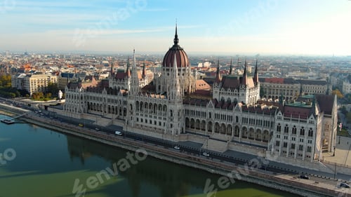 Preview: Aerial view of Hungarian Parliament Building in Budapest, Hungary