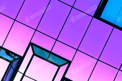 Preview: Abstract fantasy glass background with neon purple texture. Modern geometric futuristic architecture