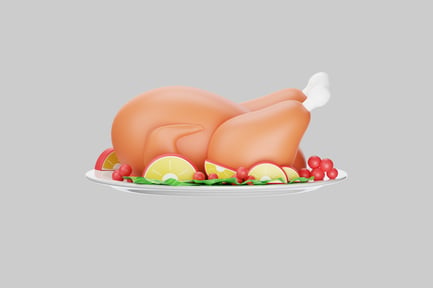 Preview: Roasted turkey on a platter with lemon and berries