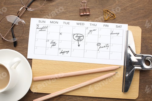 Preview: To-do list in a notepad on your desk in the office. Organising time