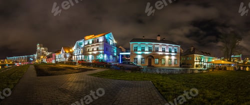 Preview: Night panorama on street with view on old town buildings