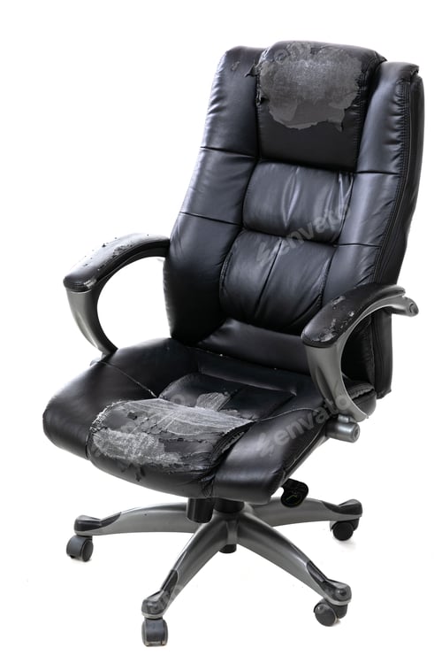 Preview: black office chair with shabby seat on white background