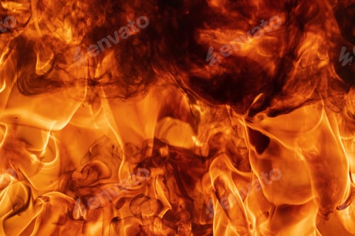 Preview: Abstract Red Fire Natural Texture with Flames. Beautiful Dangerous Firestorm Abstract Background