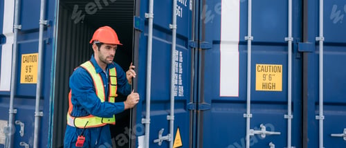Preview: Engineer or foreman checking inventory or task details at Container cargo harbor.