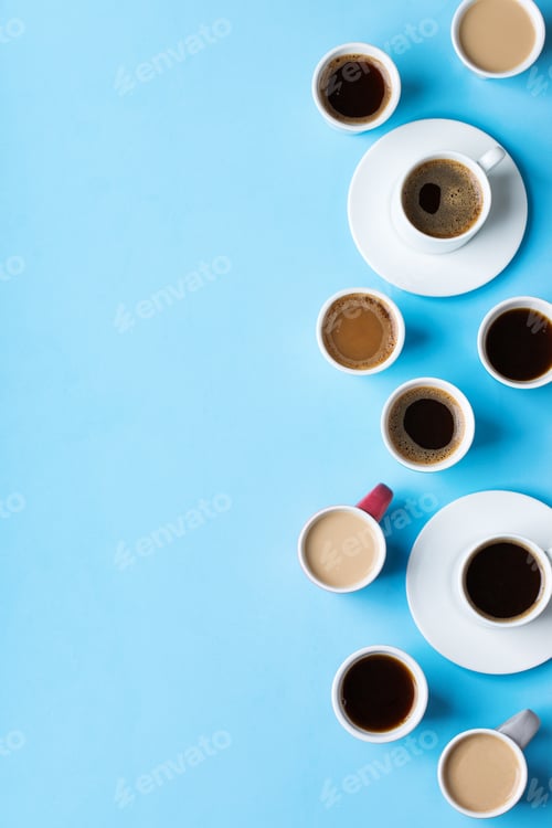 Preview: Creative flat lay with assortment of coffee cups