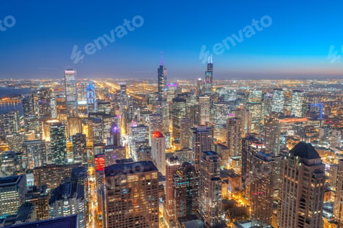 Preview: Chicago, Illinois, USA Aerial Cityscape Towards Lake Michigan