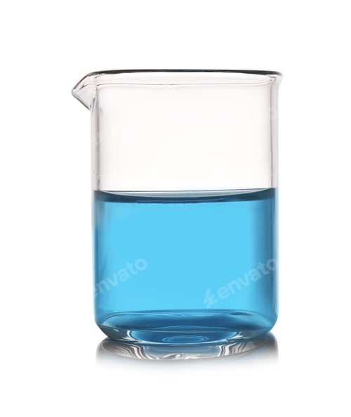 Preview: Beaker with color liquid isolated on white. Solution chemistry