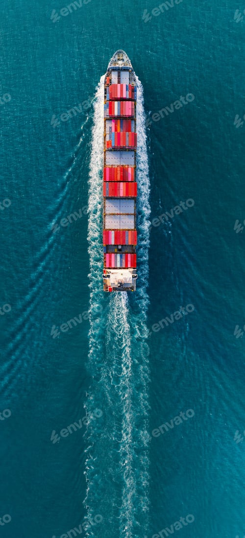 Preview: banner,Top view of cargo container ship carrying container and running for export goods