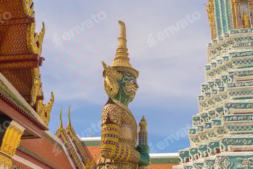 Preview: Golden pagoda at Temple of the Emerald Buddha in Bangkok, Thailand. Wat Phra Kaew and Grand palace