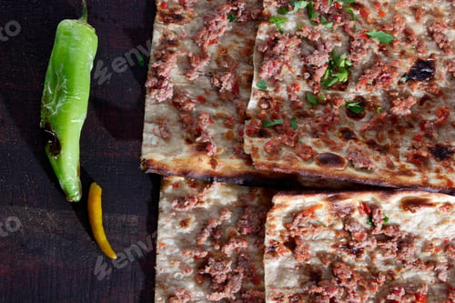 Preview: Turkish traditional minced meat pide. Turkish pizza, Etliekmek.