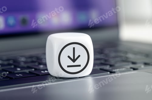 Preview: Download Data Storage Concept. Download icon on cube block on laptop