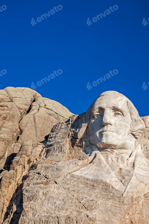 Preview: Close view of George Washington head carved in granite at Mount Rushmore National Memorial