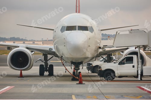 Preview: Airplane refueling on the runaway. Transportation industry. Fuel supply