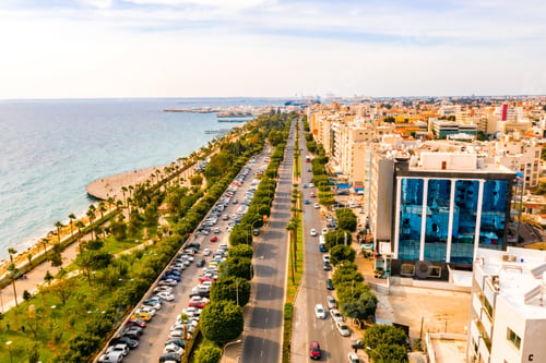 Preview: Aerial view of the road and buildings on the shore of Limassol, Cyprus