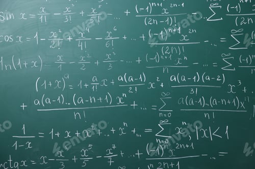 Preview: Different formulas written with chalk on blackboard