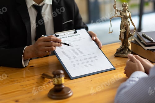 Preview: Legal consulting services, legal negotiations, Lawyer are signing legal contract agreement document.
