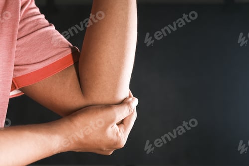 Preview: man with elbow pain, Pain relief concept.