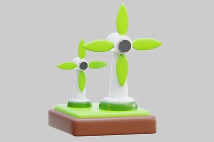 Preview: Wind turbines on a brown and green base.