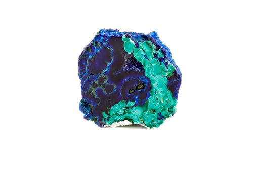 Preview: Macro mineral stone malachite with azurite on white background