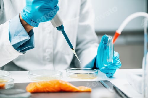 Preview: Food Quality Management - Microbiologist Testing Salmon Sample