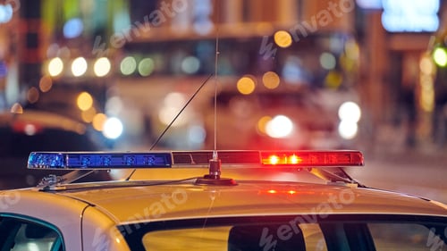 Preview: Police car lights at night city street