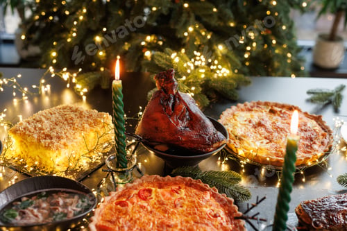 Preview: Christmas pork knuckle baked in the oven against the background