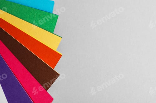 Preview: Color palette on light grey background, top view. Space for text
