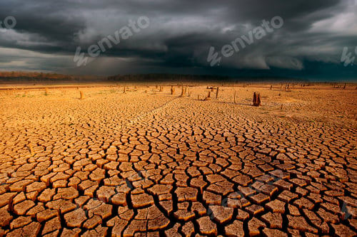 Preview: thunder storm sky Rain clouds Cracked dry land without wate